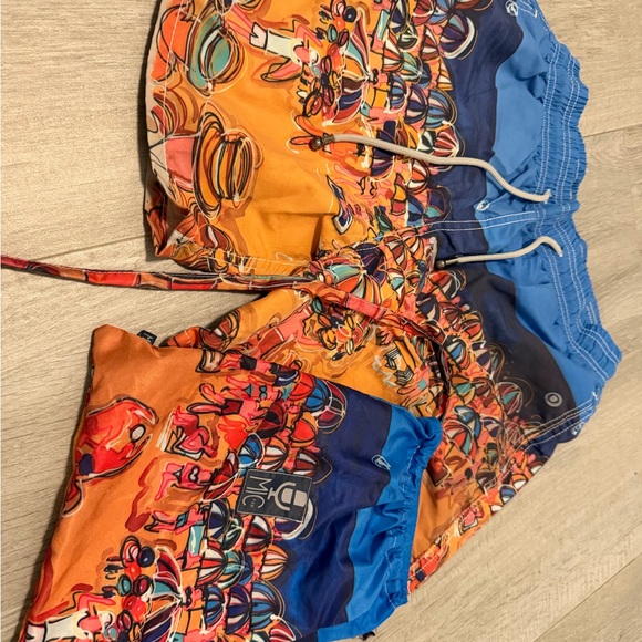 Vibrant Blue and Orange Swim Trunks